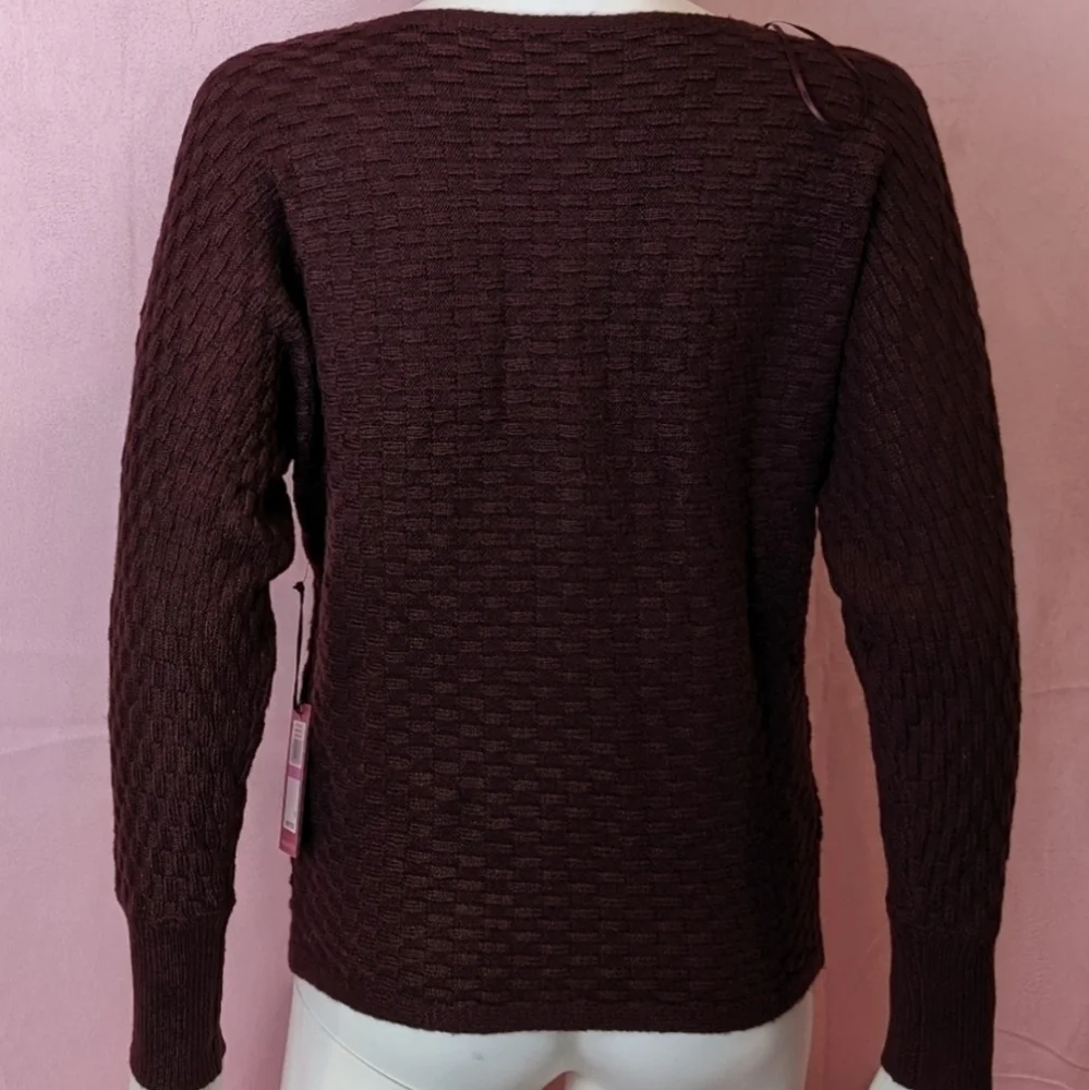 Vince Camuto Port Maroon Basket Weave Knit Wide Neck Sweater size XS